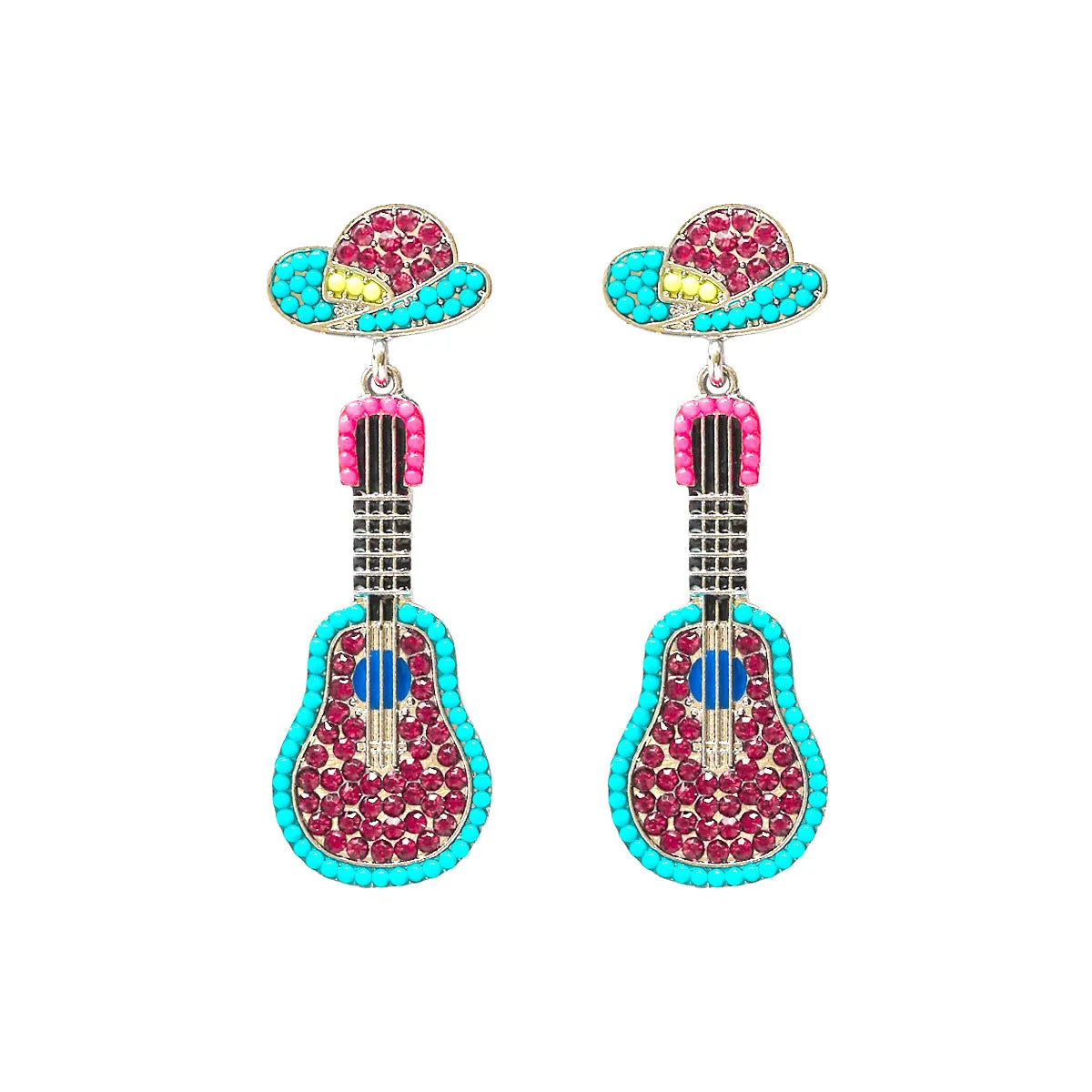 1 Pair Hawaiian Tropical Guitar Inlay Alloy Artificial Diamond Resin Drop Earrings