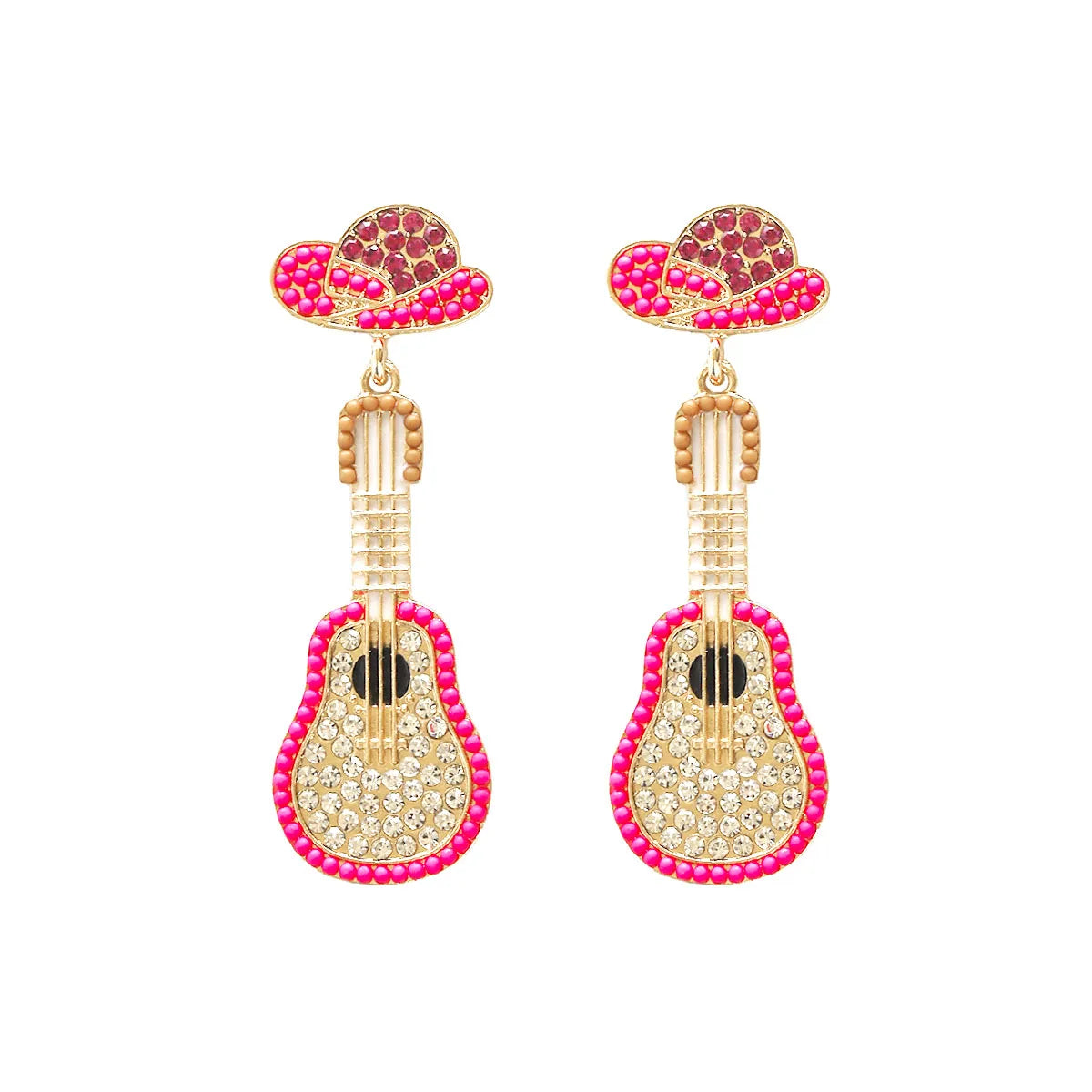 1 Pair Hawaiian Tropical Guitar Inlay Alloy Artificial Diamond Resin Drop Earrings