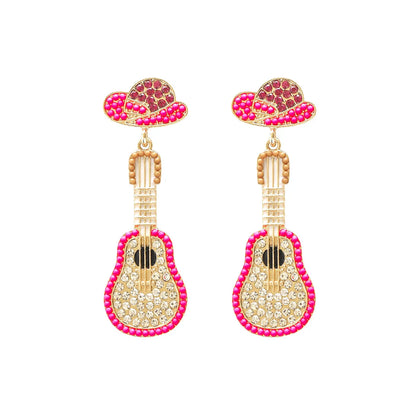 1 Pair Hawaiian Tropical Guitar Inlay Alloy Artificial Diamond Resin Drop Earrings