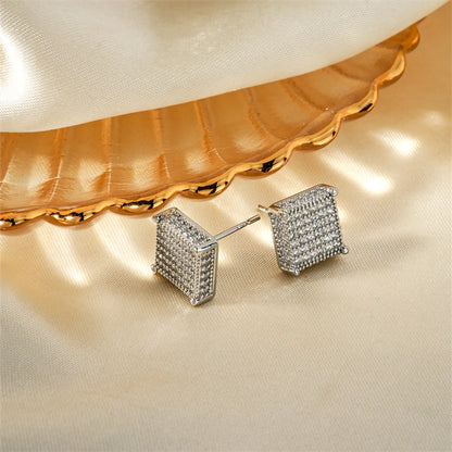 1 Pair Hawaiian Tropical Shiny Square Inlay Copper Zircon K Gold Plated Rhodium Plated Ear Studs