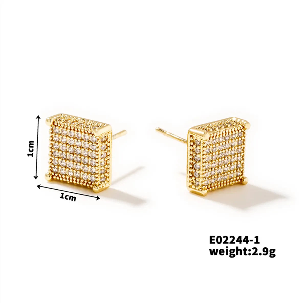 1 Pair Hawaiian Tropical Shiny Square Inlay Copper Zircon K Gold Plated Rhodium Plated Ear Studs