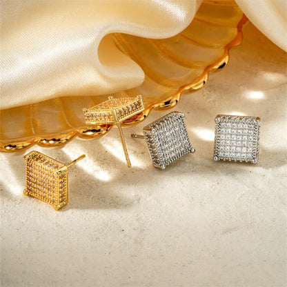 1 Pair Hawaiian Tropical Shiny Square Inlay Copper Zircon K Gold Plated Rhodium Plated Ear Studs