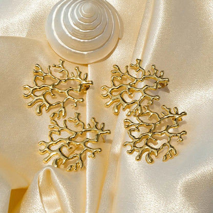 1 Pair Hawaiian Vacation Beach Coral Hollow Out 304 Stainless Steel 14K Gold Plated Ear Studs