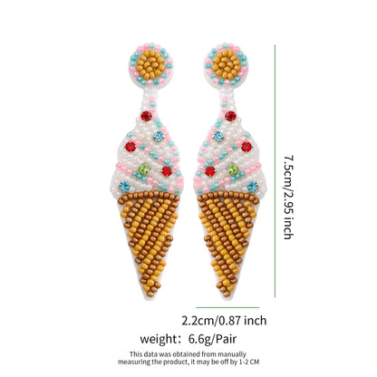 1 Pair Hawaiian Vacation Bohemian Ice Cream Leaves Watermelon Seed Bead Drop Earrings