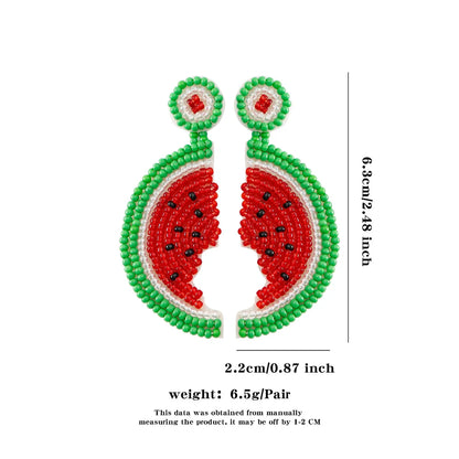 1 Pair Hawaiian Vacation Bohemian Ice Cream Leaves Watermelon Seed Bead Drop Earrings