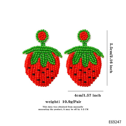 1 Pair Hawaiian Vacation Bohemian Ice Cream Leaves Watermelon Seed Bead Drop Earrings