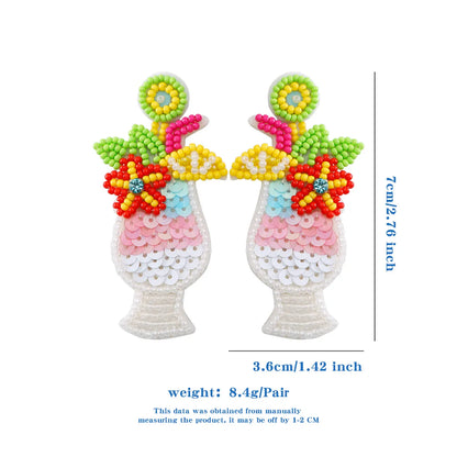 1 Pair Hawaiian Vacation Bohemian Ice Cream Leaves Watermelon Seed Bead Drop Earrings