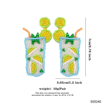 1 Pair Hawaiian Vacation Bohemian Ice Cream Leaves Watermelon Seed Bead Drop Earrings