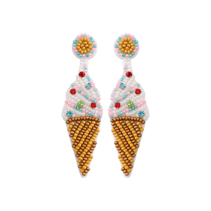 1 Pair Hawaiian Vacation Bohemian Ice Cream Leaves Watermelon Seed Bead Drop Earrings