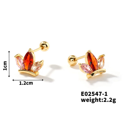 1 Pair Hawaiian Vacation Classic Style Heart Shape Crown Inlay Copper Zircon K Gold Plated Ear Studs