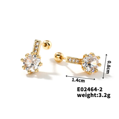 1 Pair Hawaiian Vacation Classic Style Heart Shape Crown Inlay Copper Zircon K Gold Plated Ear Studs