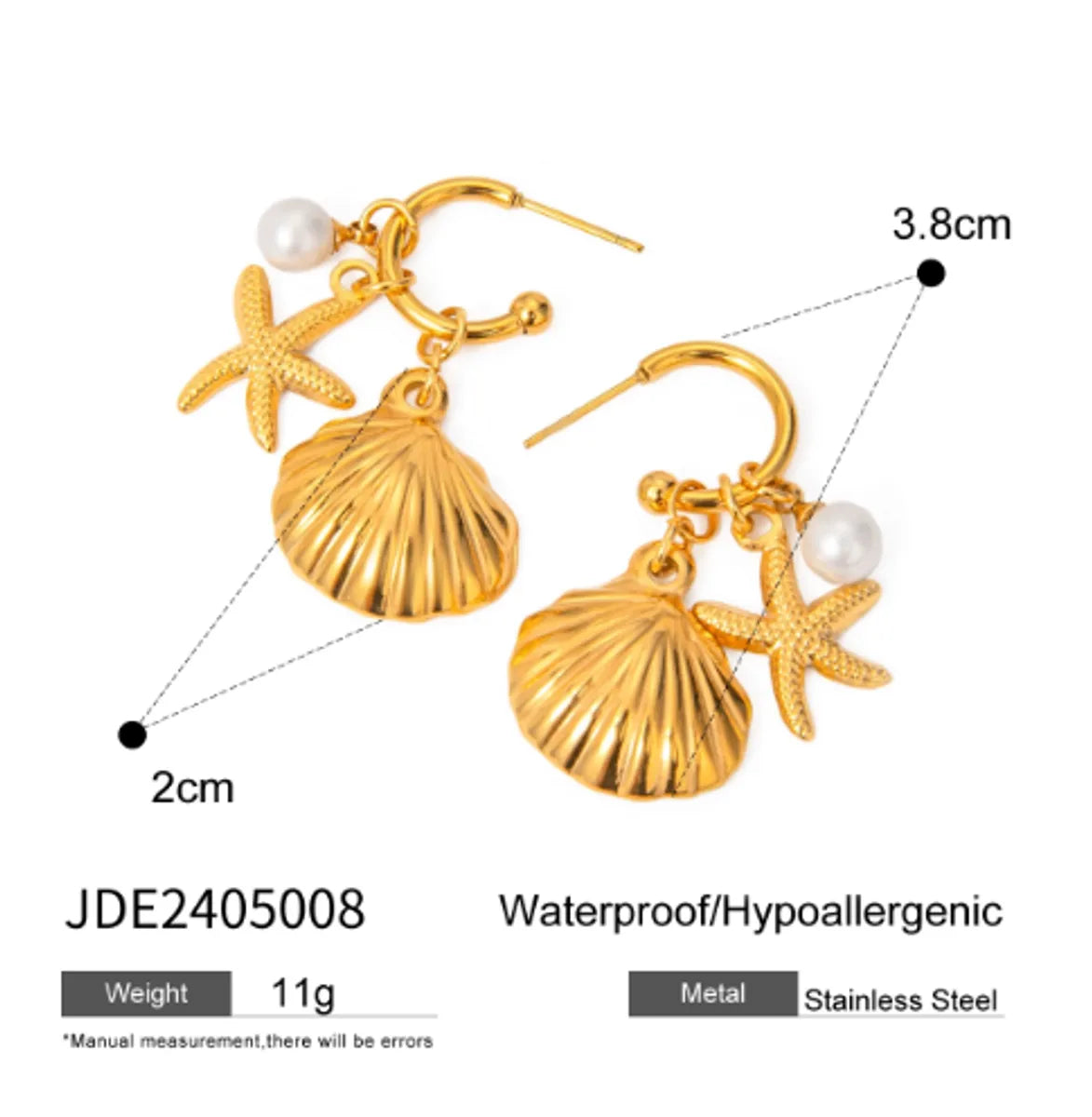 1 Pair Hawaiian Vacation Starfish Shell Inlay 304 Stainless Steel Artificial Pearls 18K Gold Plated Drop Earrings