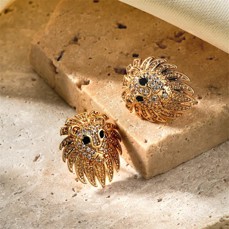 1 Pair Hawaiian Vacation Tropical Lion Three-Dimensional Inlay Copper Zircon K Gold Plated Rhodium Plated Ear Studs