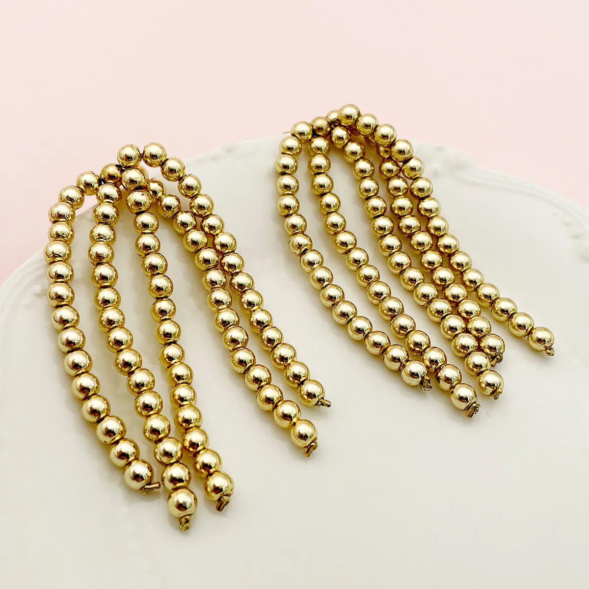 1 Pair Hip-hop Commute Tassel Beaded Patchwork Plating Stainless Steel Gold Plated Drop Earrings