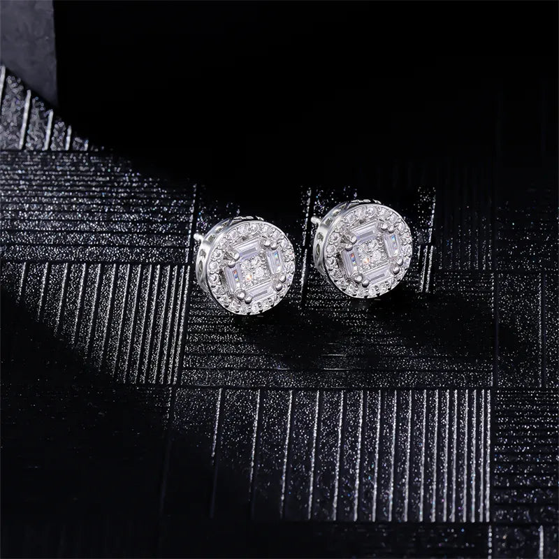 1 Pair Hip-Hop Cool Style Round Square Heart Shape Inlay Copper Zircon Rhodium Plated Ear Studs