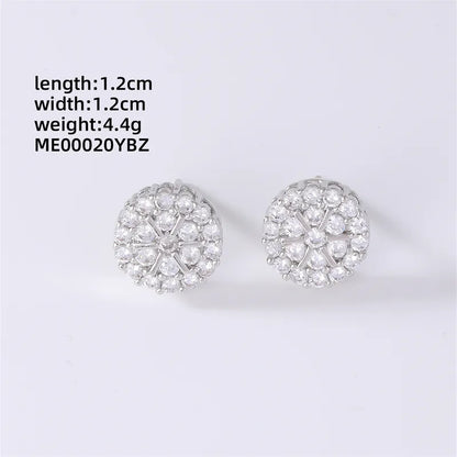 1 Pair Hip-Hop Cool Style Round Square Heart Shape Inlay Copper Zircon Rhodium Plated Ear Studs