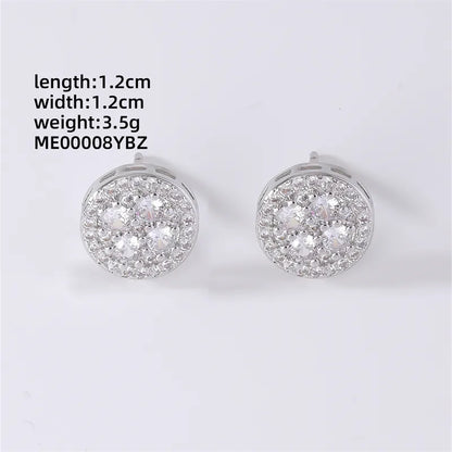 1 Pair Hip-Hop Cool Style Round Square Heart Shape Inlay Copper Zircon Rhodium Plated Ear Studs