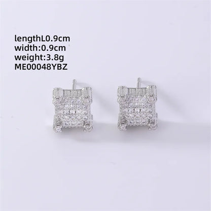 1 Pair Hip-Hop Cool Style Round Square Heart Shape Inlay Copper Zircon Rhodium Plated Ear Studs