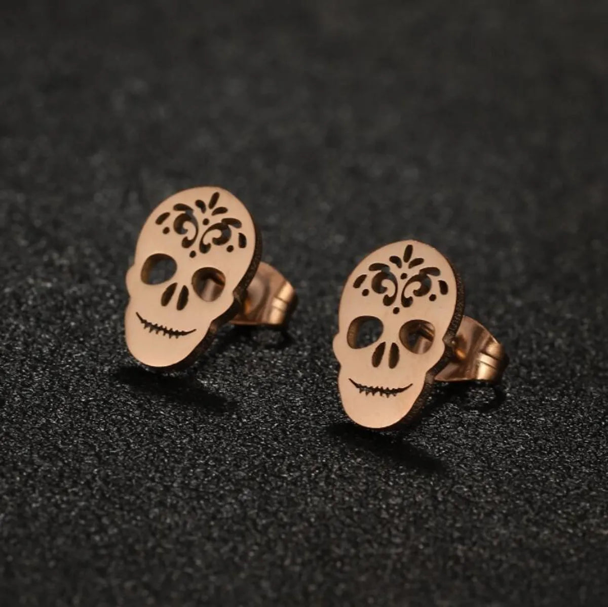 1 Pair Hip-Hop Cool Style Skull Plating Hollow Out Stainless Steel Ear Studs