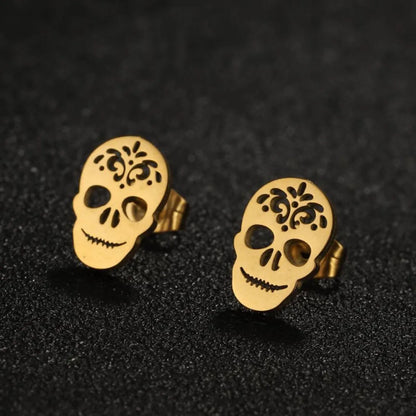 1 Pair Hip-Hop Cool Style Skull Plating Hollow Out Stainless Steel Ear Studs