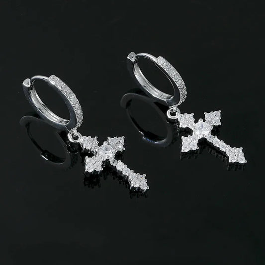 1 Pair Hip-Hop Cross Alloy Inlay Zircon Unisex Earrings