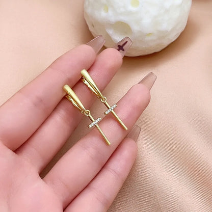 1 Pair Hip-hop Cross Plating Inlay Copper Rhinestones White Gold Plated Gold Plated Drop Earrings