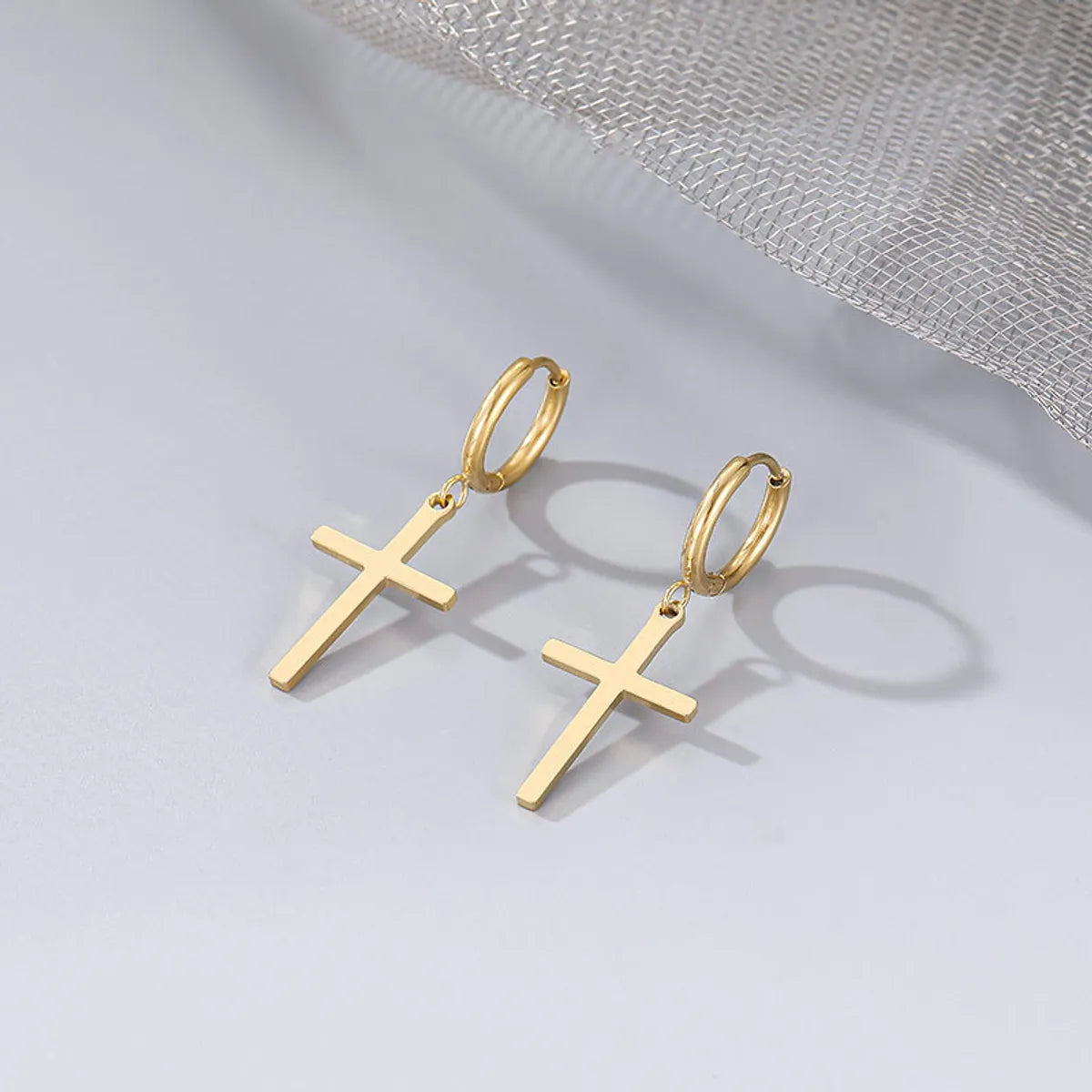 1 Pair Hip-hop Cross Plating Titanium Steel 14k Gold Plated Drop Earrings