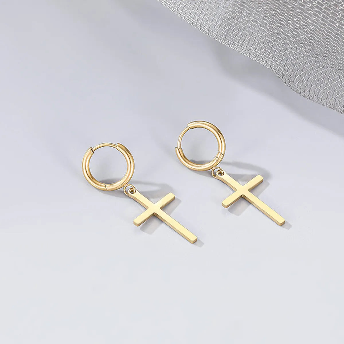 1 Pair Hip-hop Cross Plating Titanium Steel 14k Gold Plated Drop Earrings