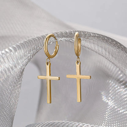 1 Pair Hip-hop Cross Plating Titanium Steel 14k Gold Plated Drop Earrings