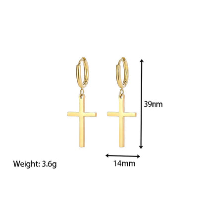 1 Pair Hip-hop Cross Plating Titanium Steel 14k Gold Plated Drop Earrings