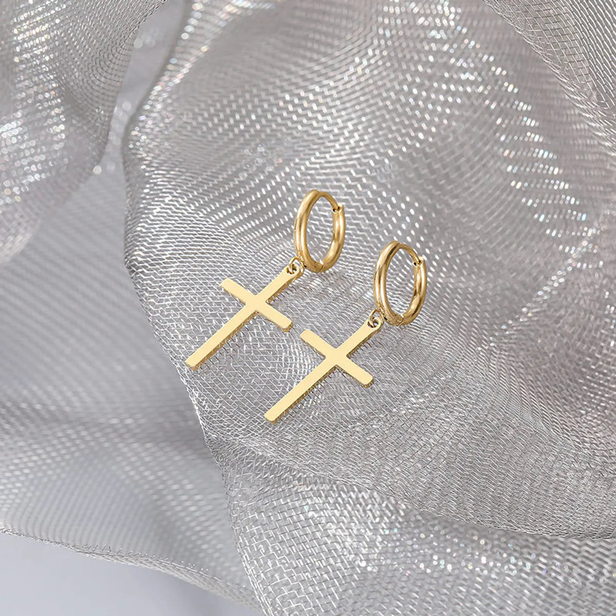 1 Pair Hip-hop Cross Plating Titanium Steel 14k Gold Plated Drop Earrings