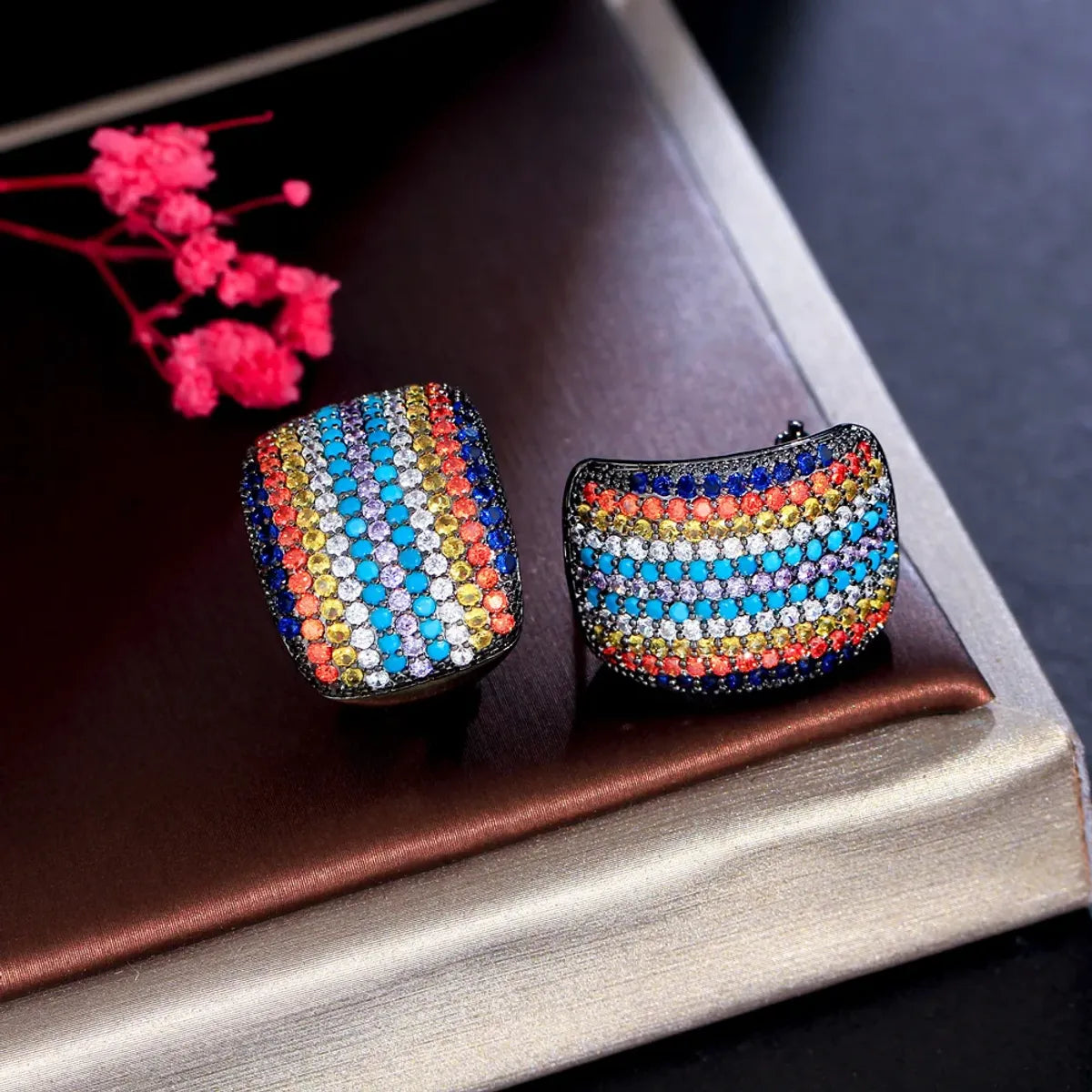 1 Pair Hip-hop Ethnic Style Tropical Rainbow Plating Inlay Copper Zircon White Gold Plated Rhodium Plated Ear Studs