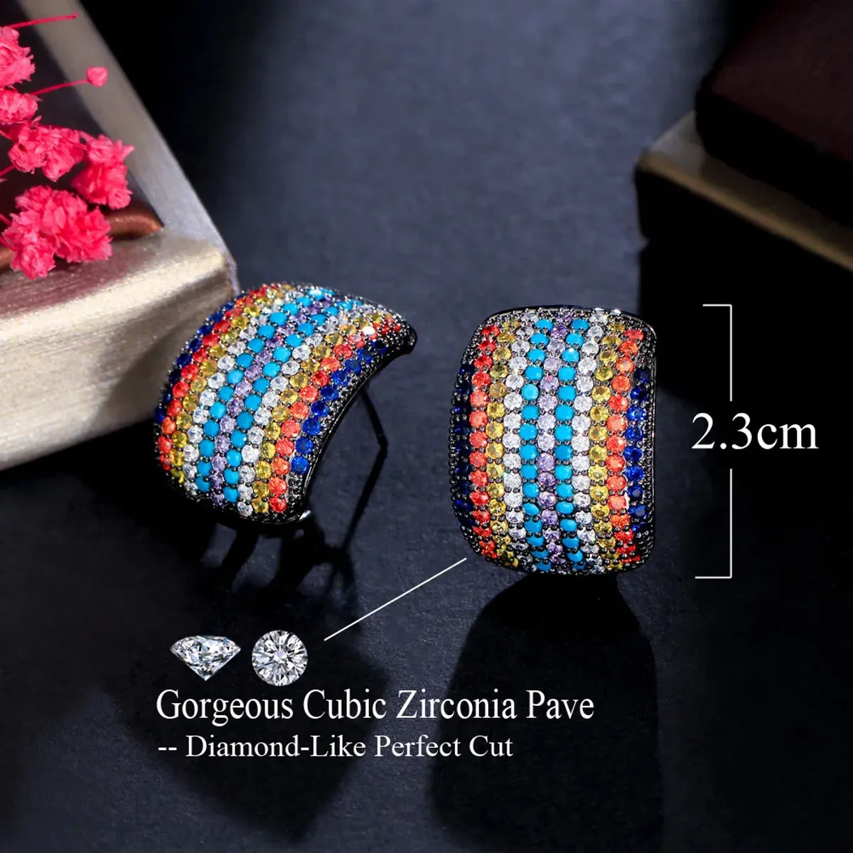 1 Pair Hip-hop Ethnic Style Tropical Rainbow Plating Inlay Copper Zircon White Gold Plated Rhodium Plated Ear Studs