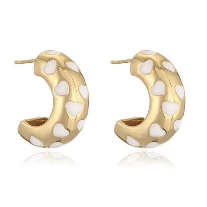 1 Pair Hip-Hop Exaggerated Luxurious C Shape Heart Shape Enamel Copper Copper 18K Gold Plated Ear Studs