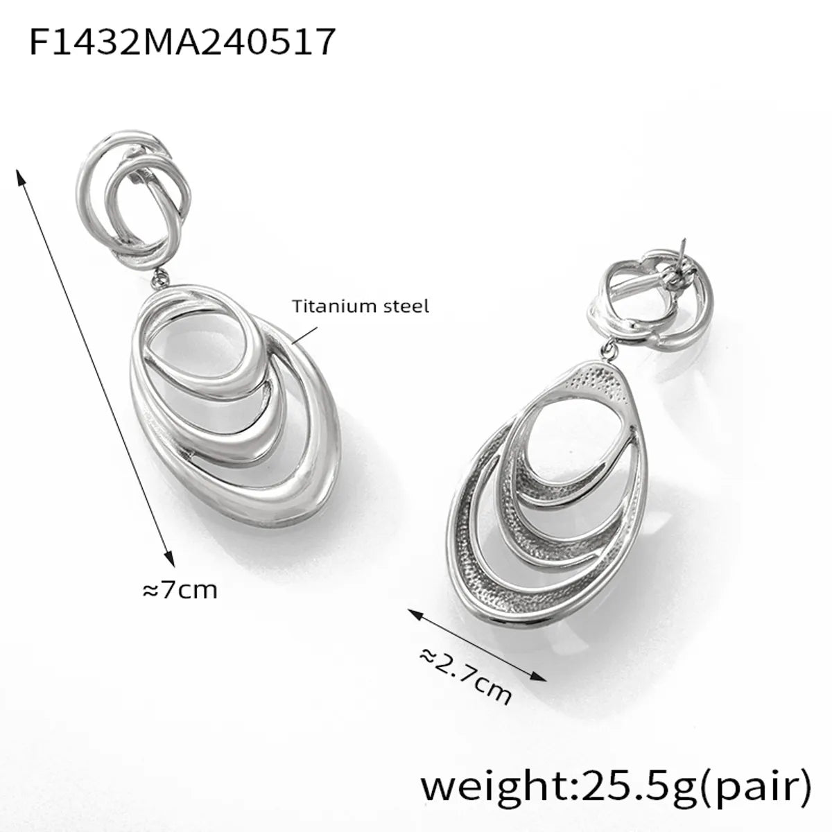 1 Pair Hip-Hop Exaggerated Oval Lines Layered Hollow Out 304 Stainless Steel 18K Gold Plated Drop Earrings