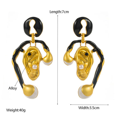 1 Pair Hip-Hop Exaggerated Rock Ear Nose Inlay Alloy Artificial Pearls Rhinestones Gold Plated Drop Earrings