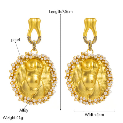 1 Pair Hip-Hop Exaggerated Rock Ear Nose Inlay Alloy Artificial Pearls Rhinestones Gold Plated Drop Earrings