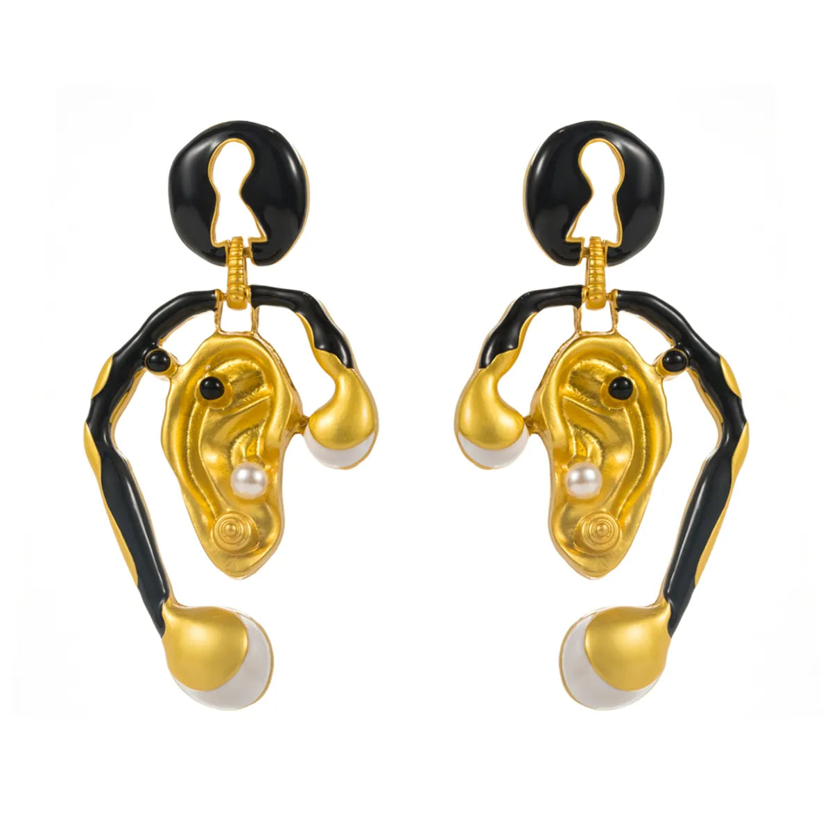 1 Pair Hip-Hop Exaggerated Rock Ear Nose Inlay Alloy Artificial Pearls Rhinestones Gold Plated Drop Earrings