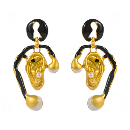 1 Pair Hip-Hop Exaggerated Rock Ear Nose Inlay Alloy Artificial Pearls Rhinestones Gold Plated Drop Earrings