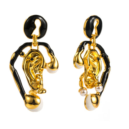 1 Pair Hip-Hop Exaggerated Rock Organ Devil'S Eye Nose Inlay Alloy Rhinestones Gold Plated Drop Earrings