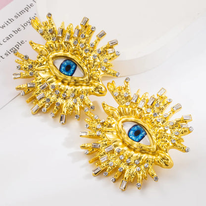 1 Pair Hip-Hop Exaggerated Rock Organ Devil'S Eye Nose Inlay Alloy Rhinestones Gold Plated Drop Earrings