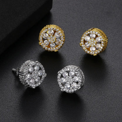 1 Pair Hip-Hop Flower Plating Inlay Copper Zircon Ear Studs