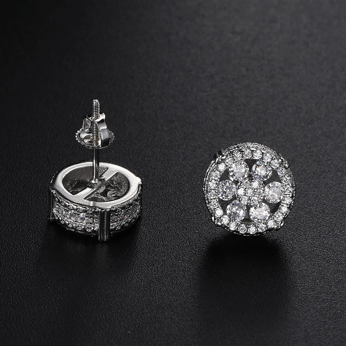 1 Pair Hip-Hop Flower Plating Inlay Copper Zircon Ear Studs