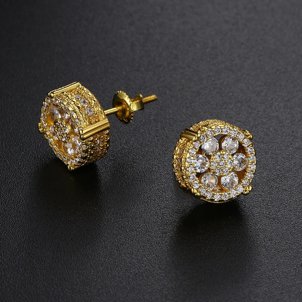 1 Pair Hip-Hop Flower Plating Inlay Copper Zircon Ear Studs