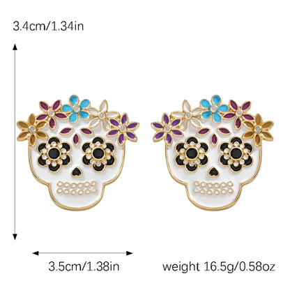 1 Pair Hip-Hop Funny Floral Skull Alloy Ear Studs