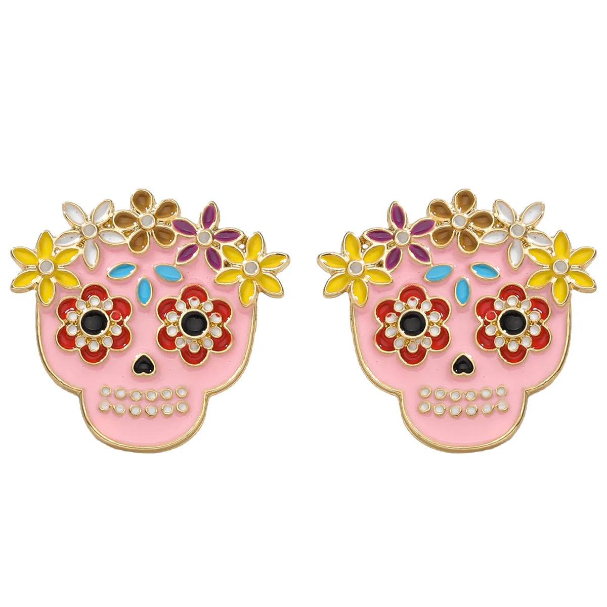 1 Pair Hip-Hop Funny Floral Skull Alloy Ear Studs