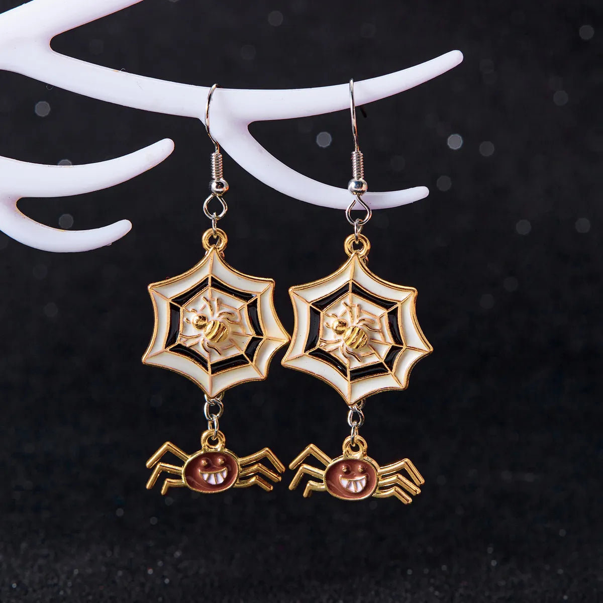 1 Pair Hip-Hop Funny Ghost Spider Bat Asymmetrical Alloy Drop Earrings