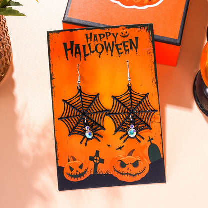 1 Pair Hip-Hop Funny Ghost Spider Skull Wood Drop Earrings