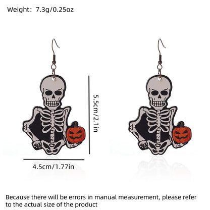 1 Pair Hip-Hop Funny Ghost Spider Skull Wood Drop Earrings