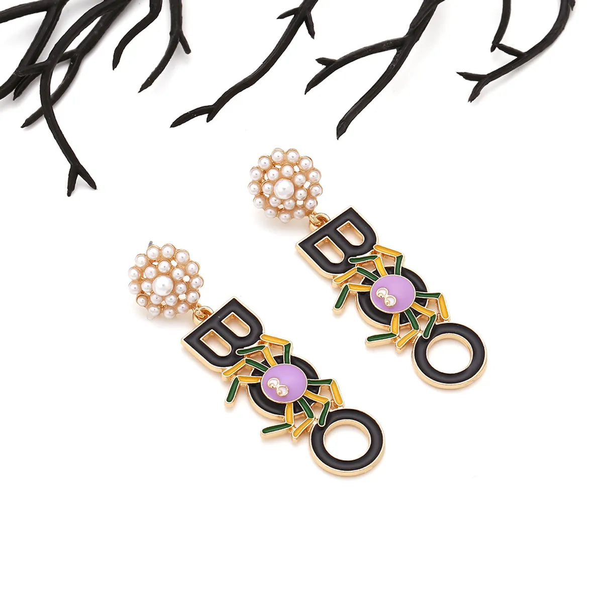 1 Pair Hip-Hop Funny Letter Spider Enamel Plating Inlay Alloy Imitation Pearl Drop Earrings